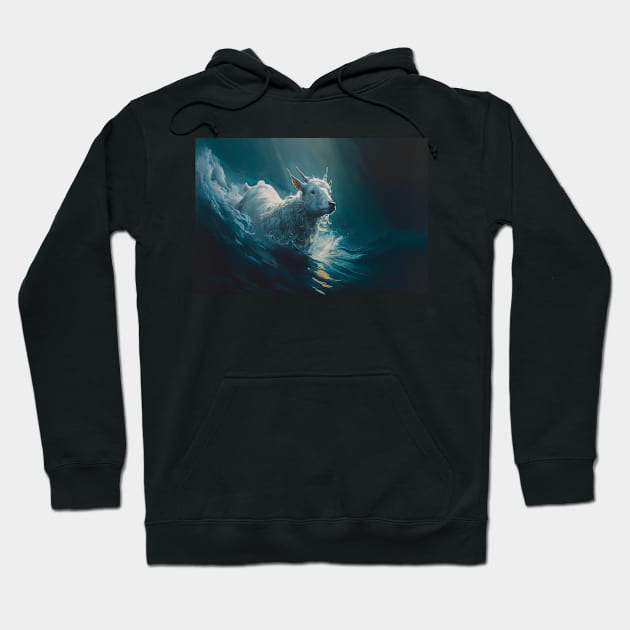 Goat Swimming Digital Art Hoodie by NovelCreations